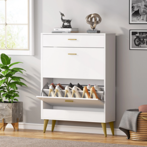 Modern White Wood Shoe Cabinet Narrow Shoe Storage Rack with Drawers Shoes chest of drawer for Entry Hallway