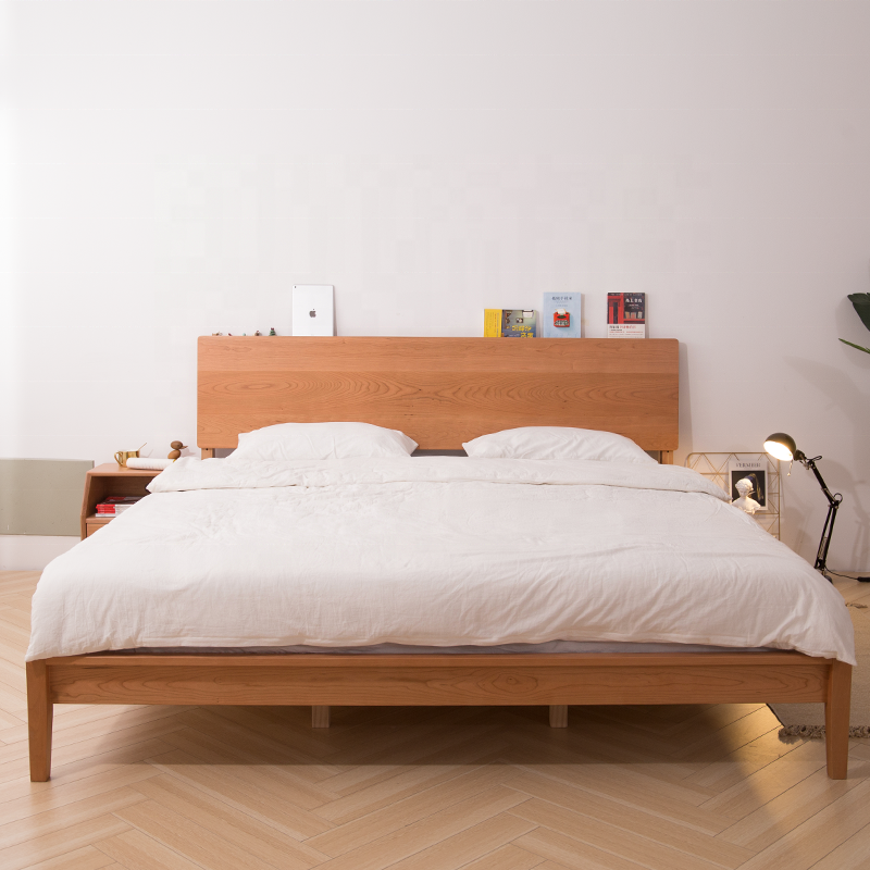 Latest modern simple solid wood double bed frame design furniture bedroom