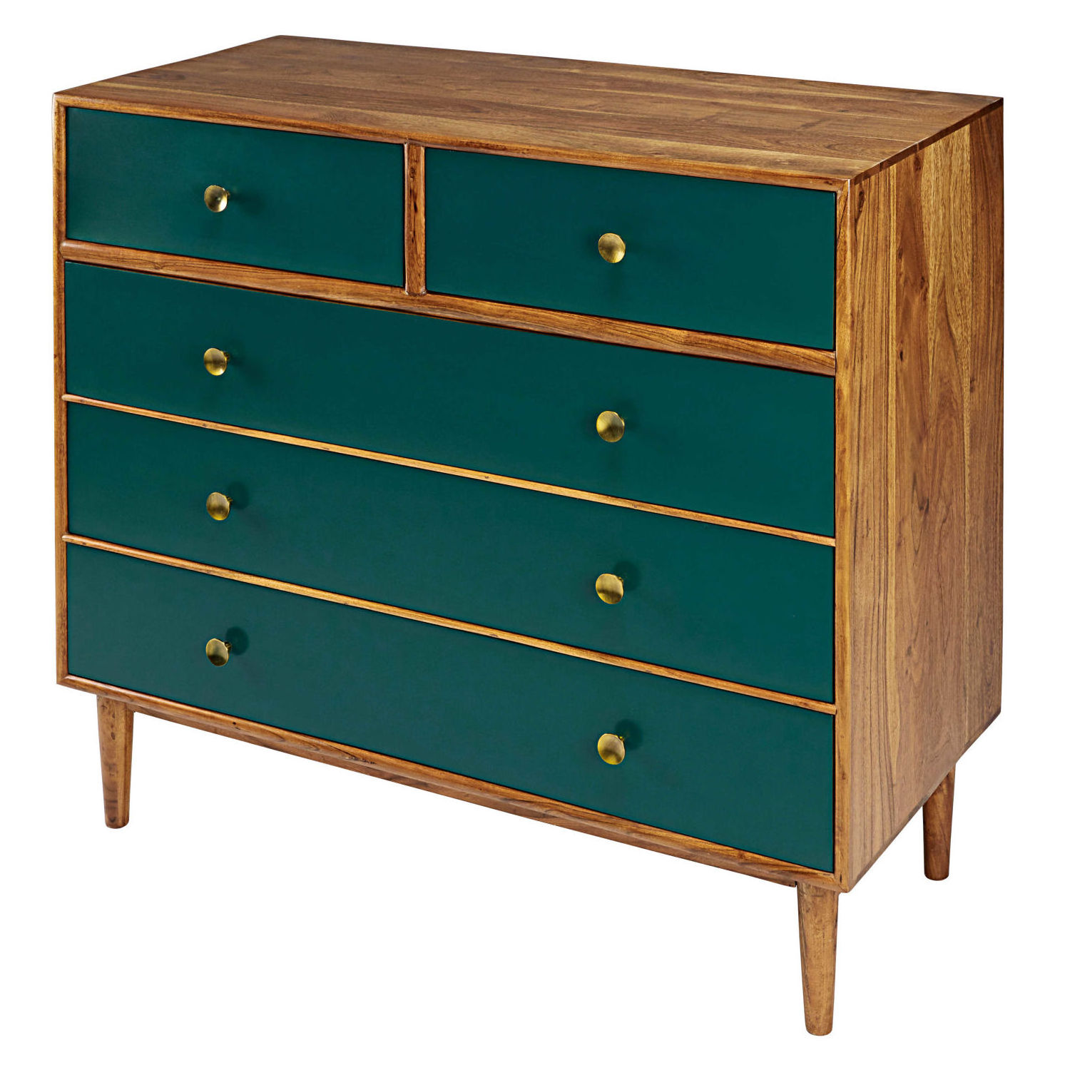 Elegant  vintage wood chest of drawers dark green 5-drawer chest solid wood cabinet for bedroom