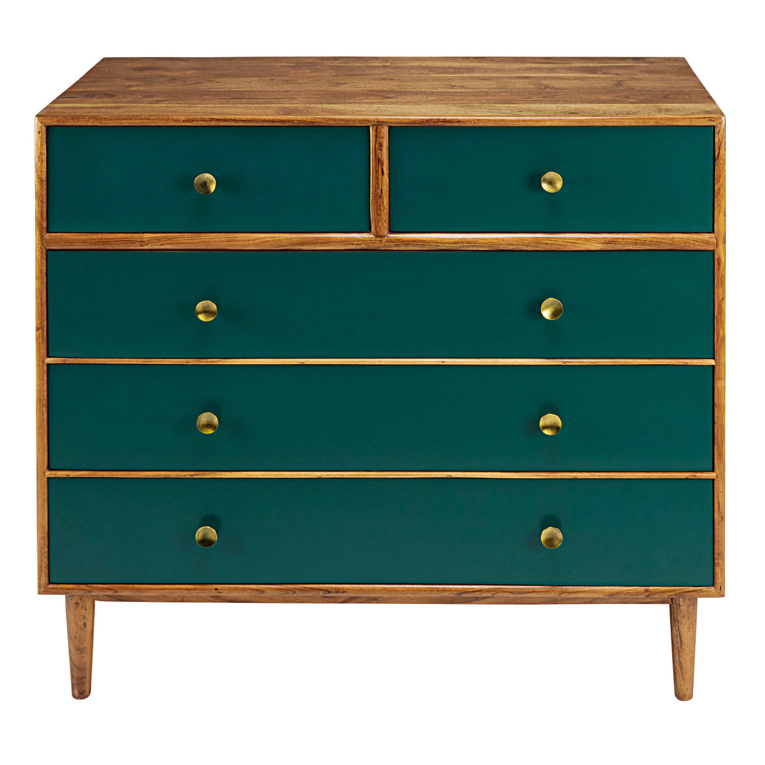 Elegant  vintage wood chest of drawers dark green 5-drawer chest solid wood cabinet for bedroom