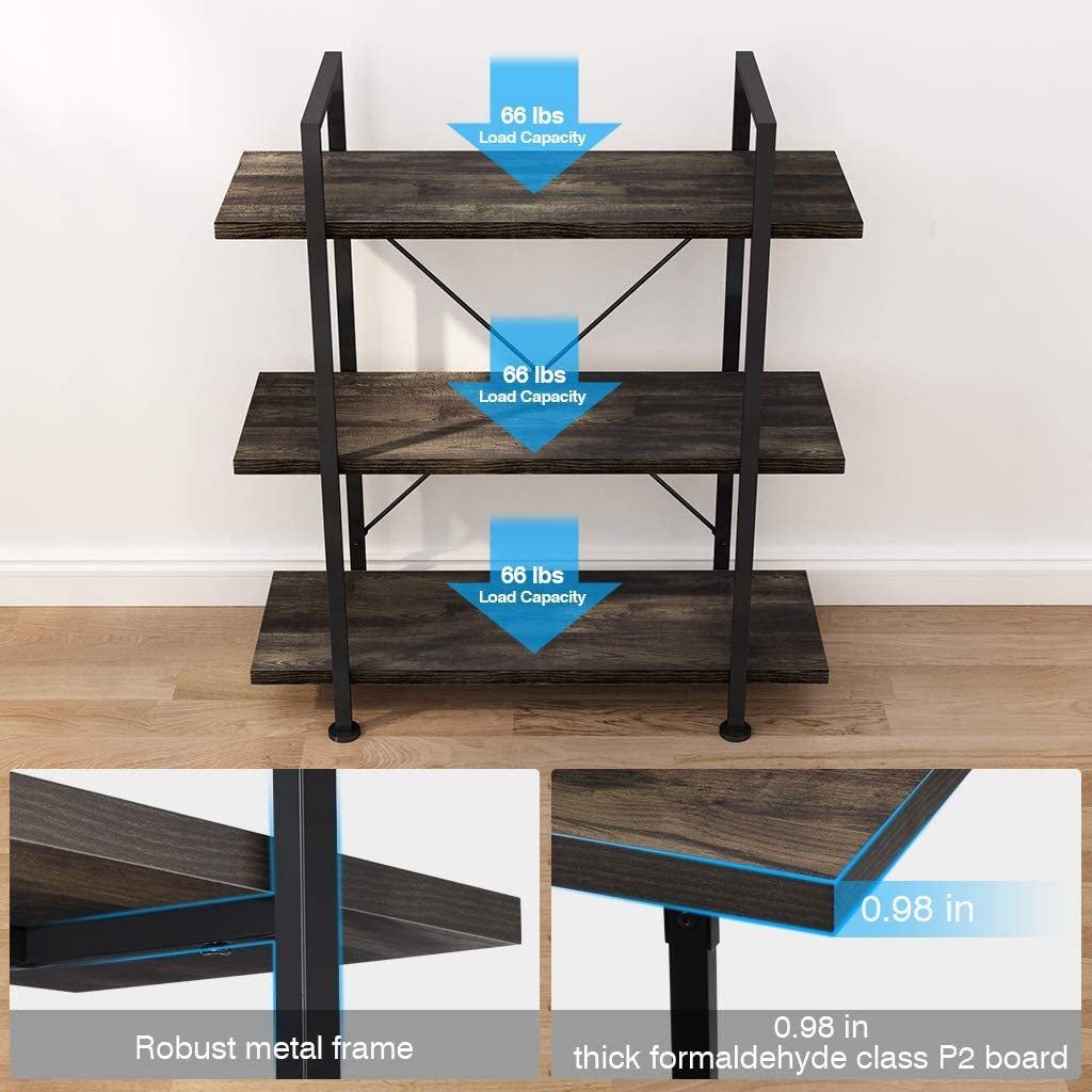 Modern wood an metal Bookshelf 3 Tier Open Storage Shelves Wood Metal Bookcase for Living Room