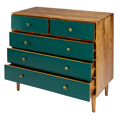 Elegant  vintage wood chest of drawers dark green 5-drawer chest solid wood cabinet for bedroom