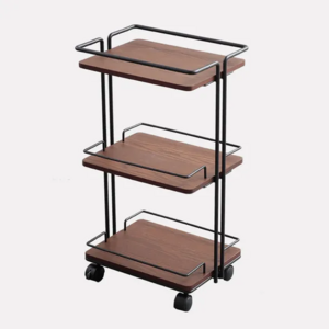 Modern Minimalist Kitchen Carts Storage Shelf 3-Tier Bar Cart with Wheel in Industrial Black