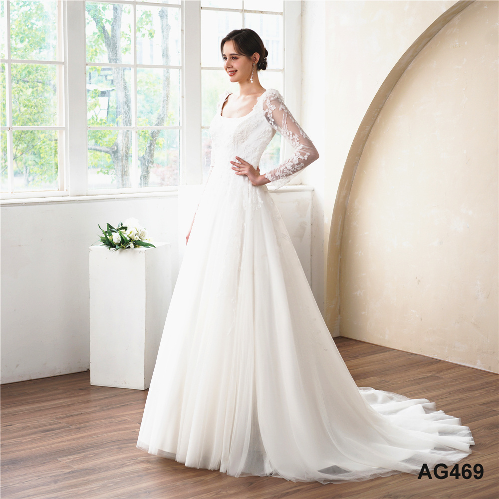 2023 Elegant Gorgeous Open Back Square Neck Long Sleeve Wedding Dress Tulle Lace Embroidery Boutique Weeding Gown Dress