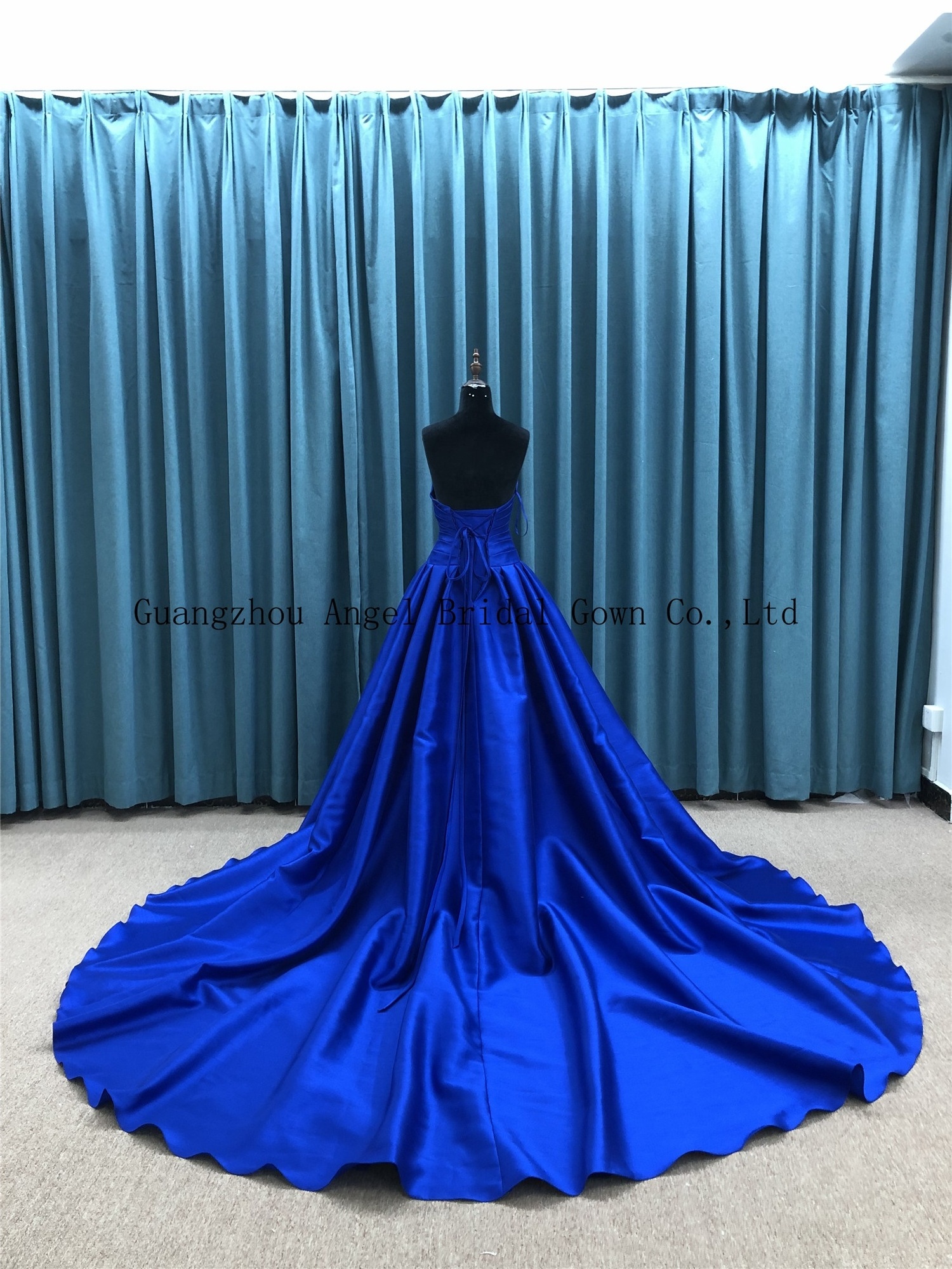 Blue color satin strap bridal gown royal blue dresses for weddings