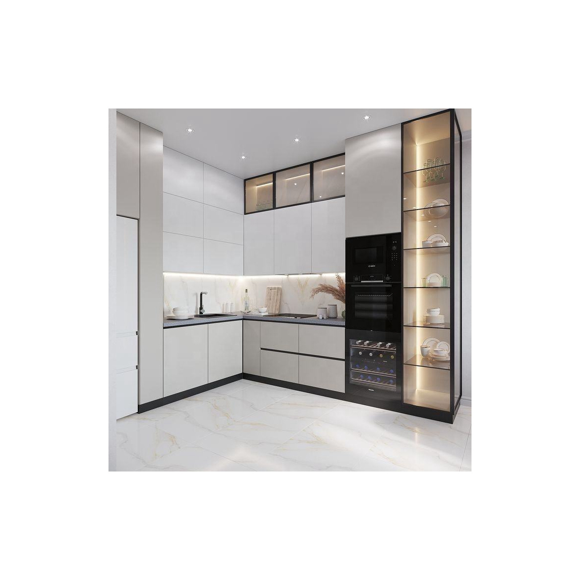 New Model Customized Luxury Kitchen Cabinets Matte White Lacquer Kitchen Kitchen Pantry Cabinet