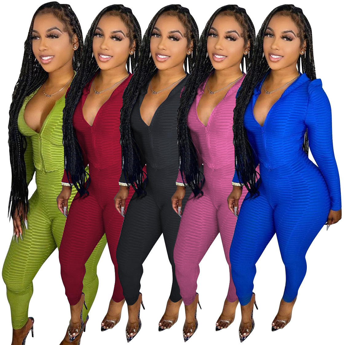 2021 Baddie Sets Women Hoodie Tracksuit Sweat Suits Solid Color Long Sleeve Active Wear Bubble Sexy Jogger Set