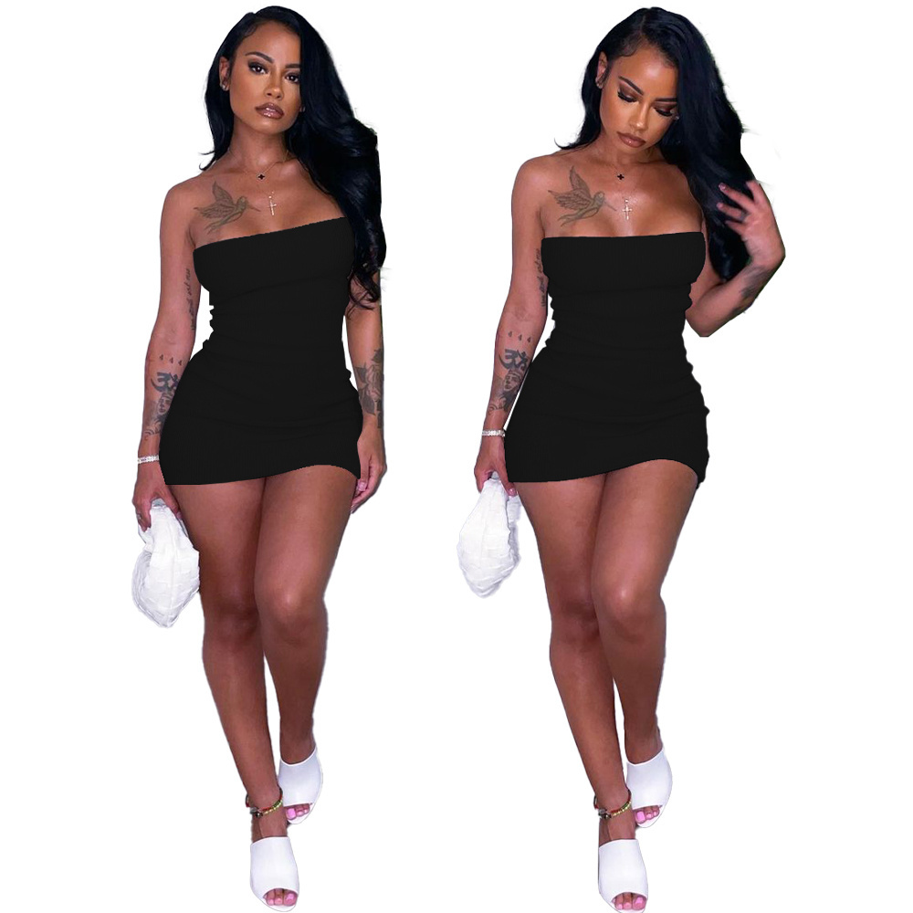 Short Dress for Women Sexy Bodycon Strapless Stretchy Comfort  Casual Mini Slimming Bandeau Tube Dress