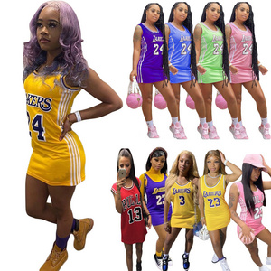 Jersey Mini Dress Basketball Sleeveless Bodycon T Shirts Dress for Women Summer Trendy Baseball Dresses