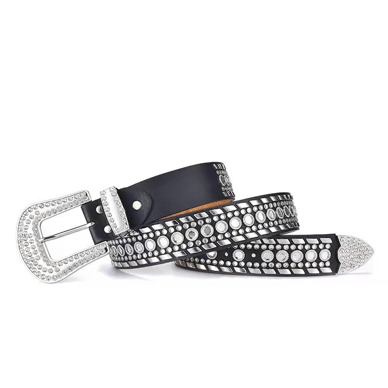 Good Quality Luxury Pu Leather Rivet Diamond Buckle Rhinestone Belts Men Women Western BB Simon Rhinestone Belt