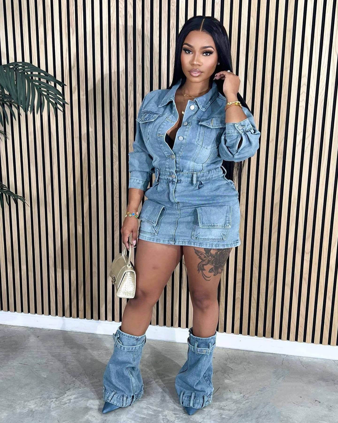 Vintage Washed Cargo Pocket Jeans Dress for Women 2023 Fall Winter Y2k  Street Party Club Wear Sexy Ladies Denim Dresses | BestSuppliers.com