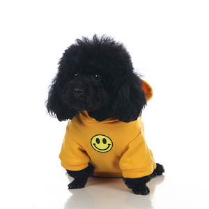 Wholesale Stocked Pet Apparel Comfortable Smile Pattern Cotton Hoodie with Pocket for Dog Clothes