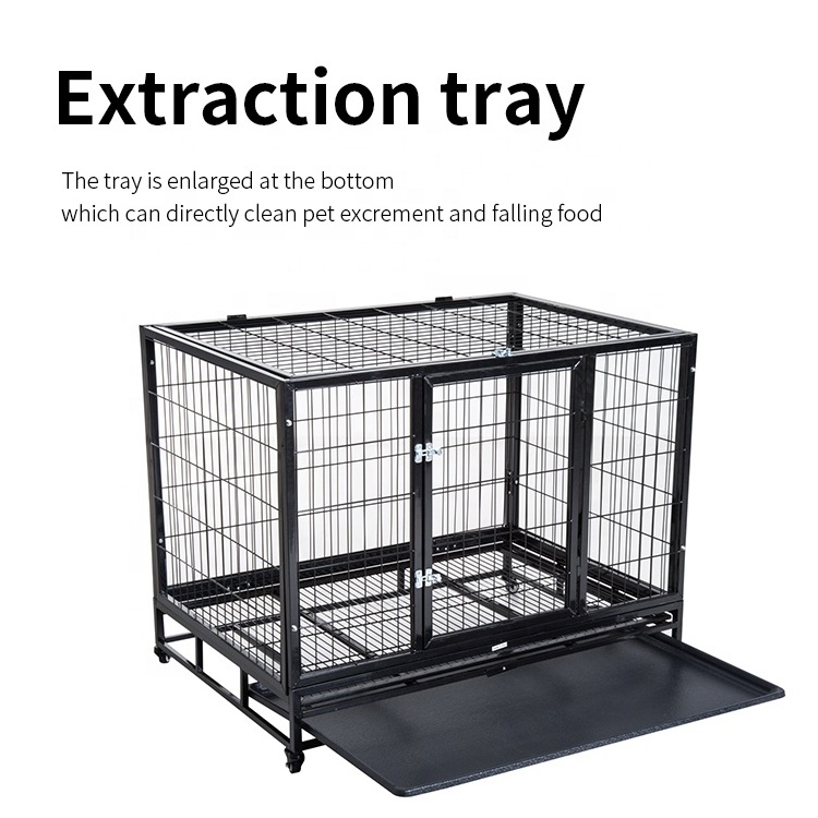 Outdoor Heavy Duty Large Folding Metal Pet Crate Dog Cage With Wheels