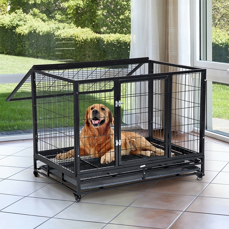 Outdoor Heavy Duty Large Folding Metal Pet Crate Dog Cage With Wheels