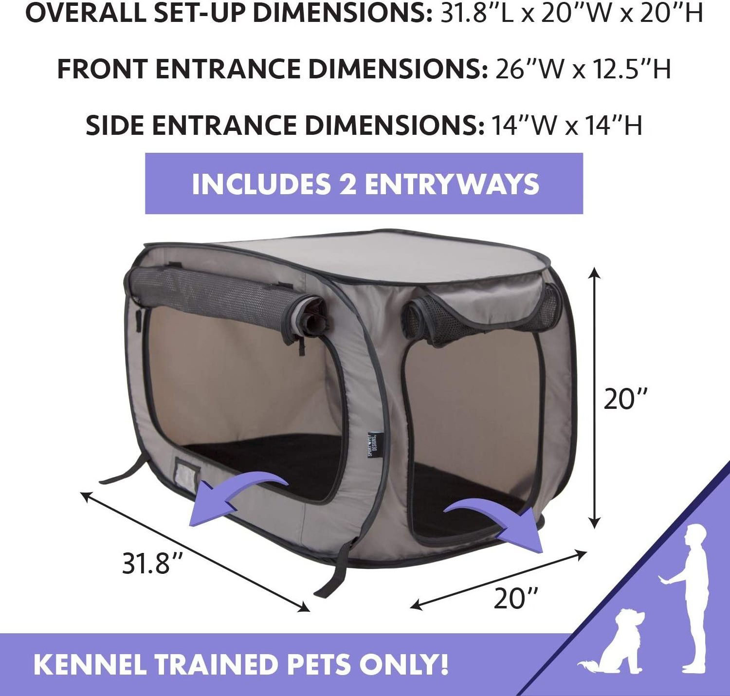 SportPet Designs Large Pop Open Kennel, Portable Cage Kennel Pet Carrier Collection