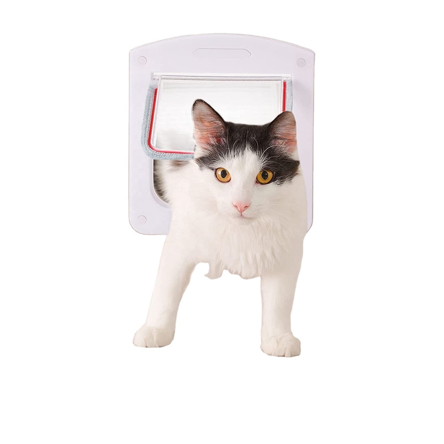 4 Way Locking Pet Door Portable Cat Flap with Mut Brush