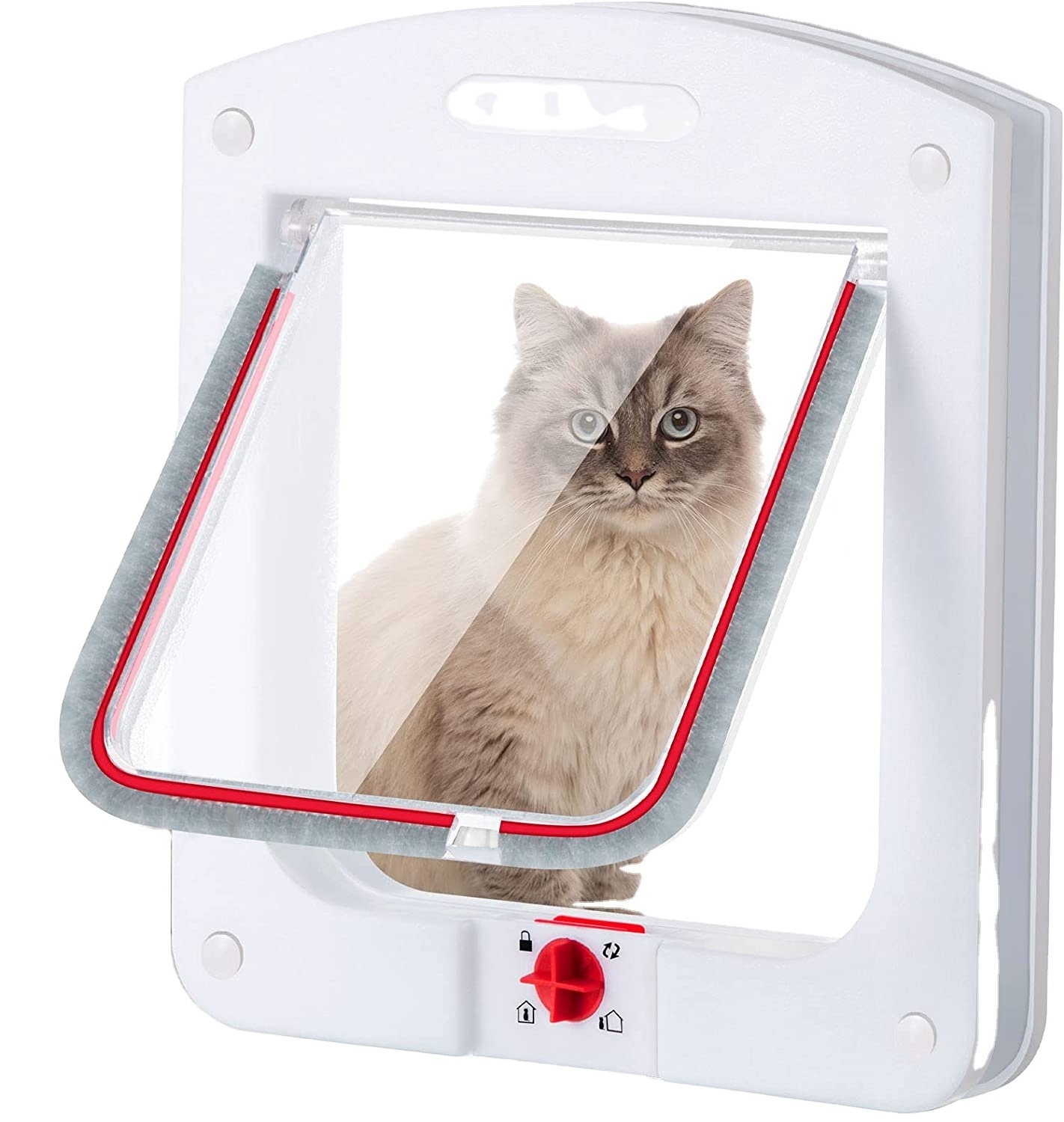 4 Way Locking Pet Door Portable Cat Flap with Mut Brush