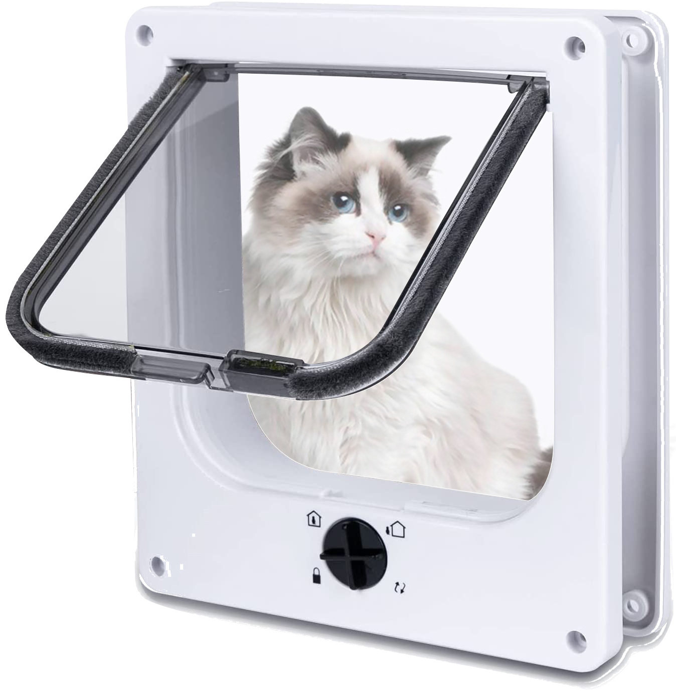 Upgraded Interior Magnetic Pet Door Flap 4 Way Rotary Locking Cat Door