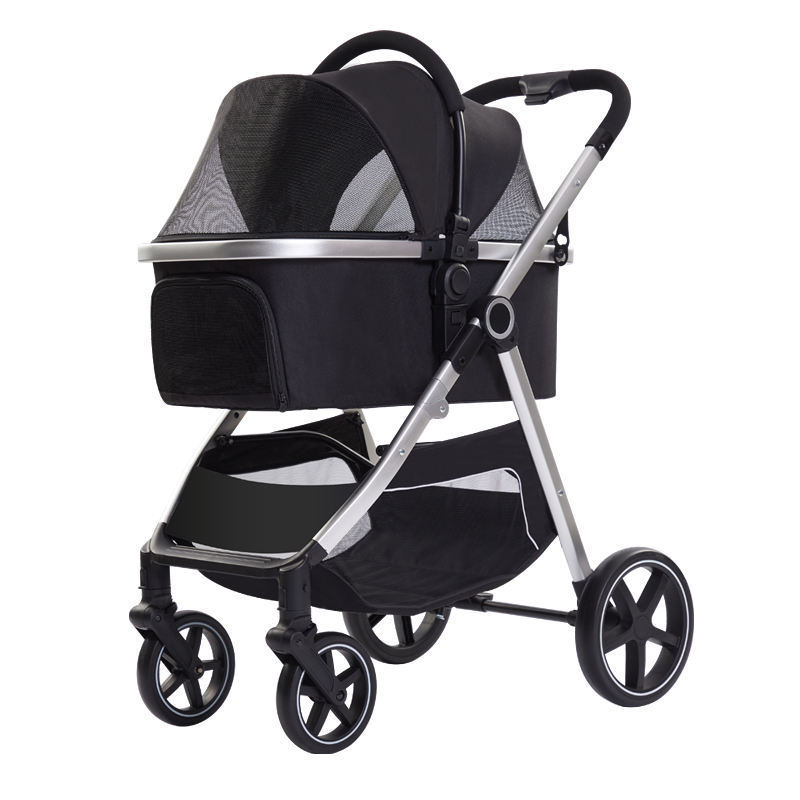 Luxury decker cat dog carrier black gear double jogger 3 in 1 pet double stroller