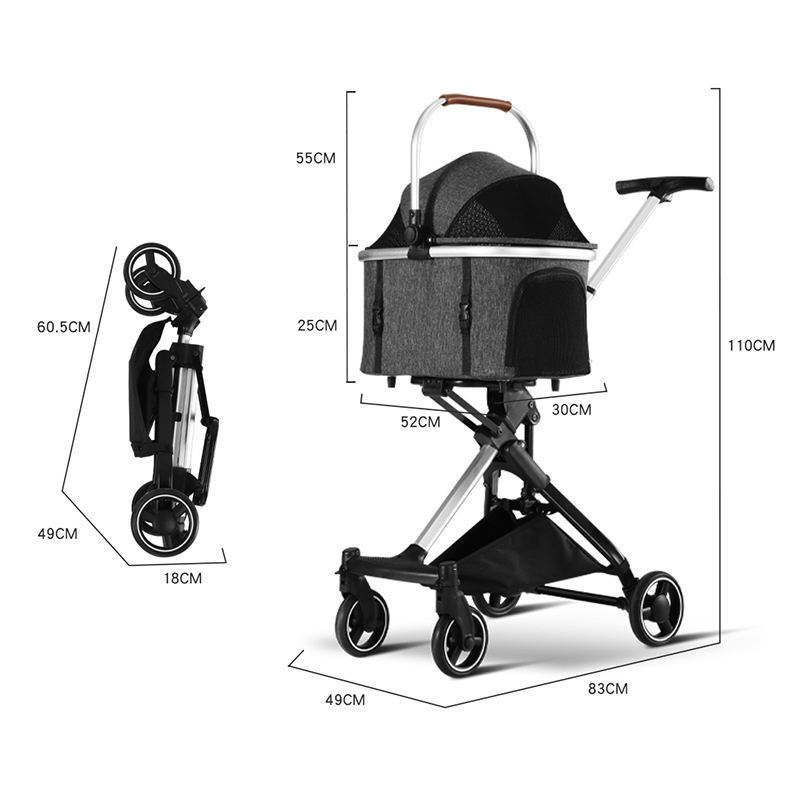 Stable one handle foldable dog jogging 4 wheel small walkers carriers pet cat stroller