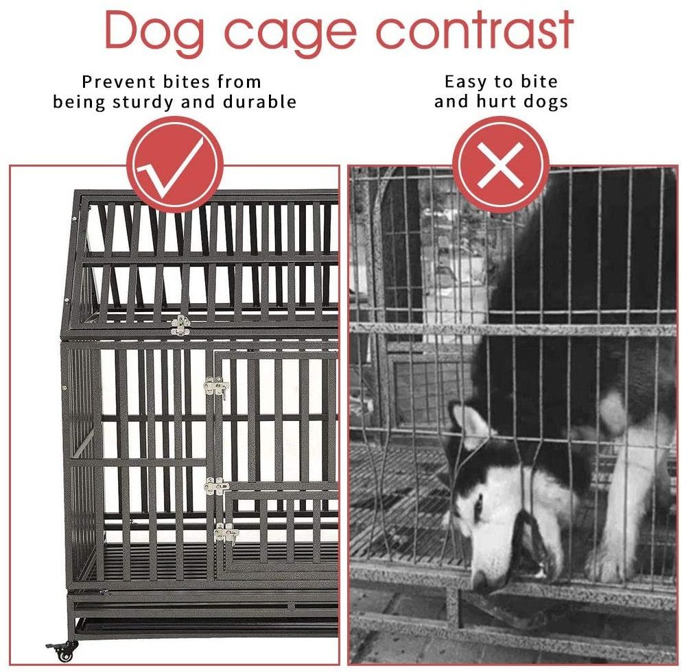 Heavy Duty Dog Cage Easy to Install House Shape Strong Metal Kennel With Wheels