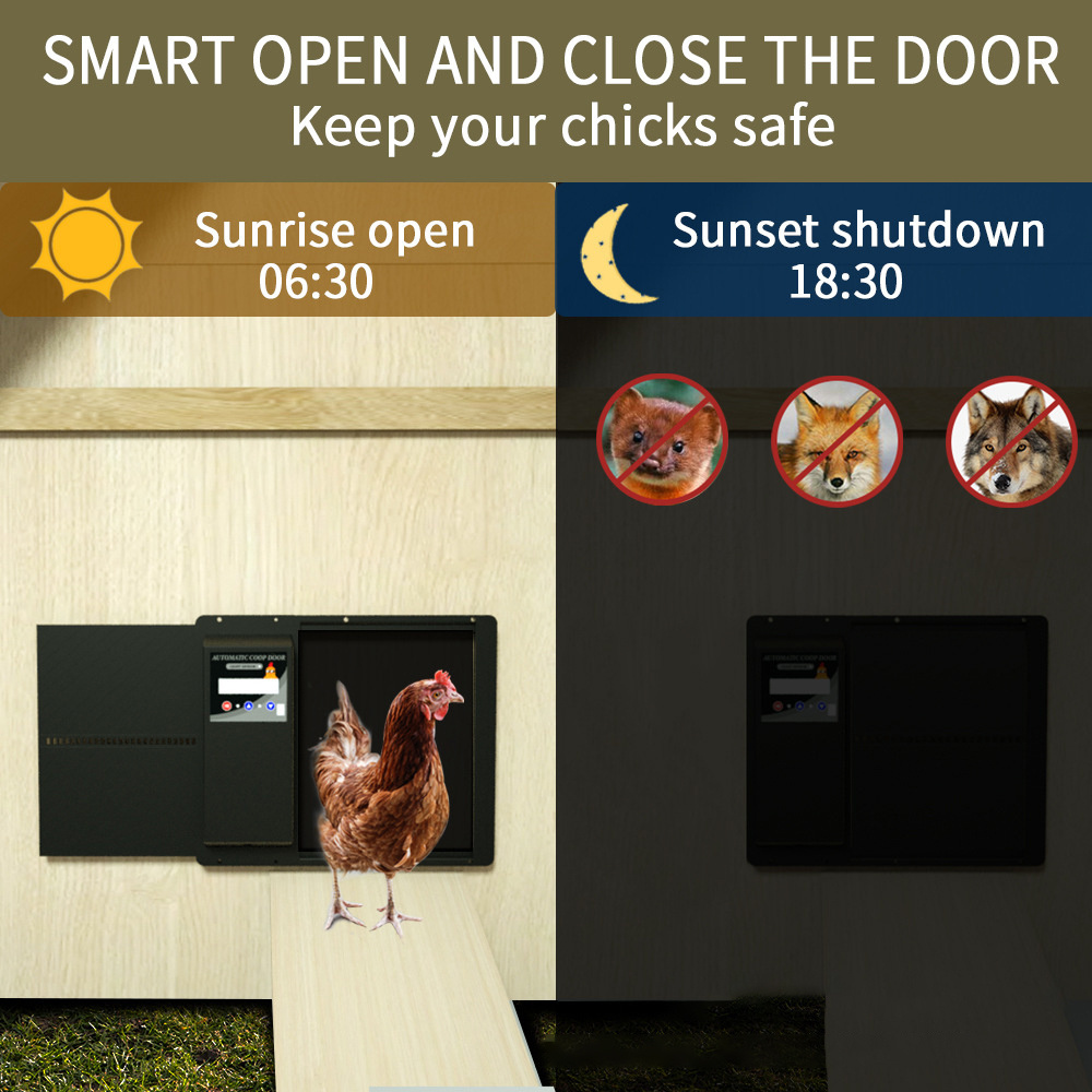 Horizontal opening digital metal auto timer size aluminum house automatic chicken coop door opener with timer