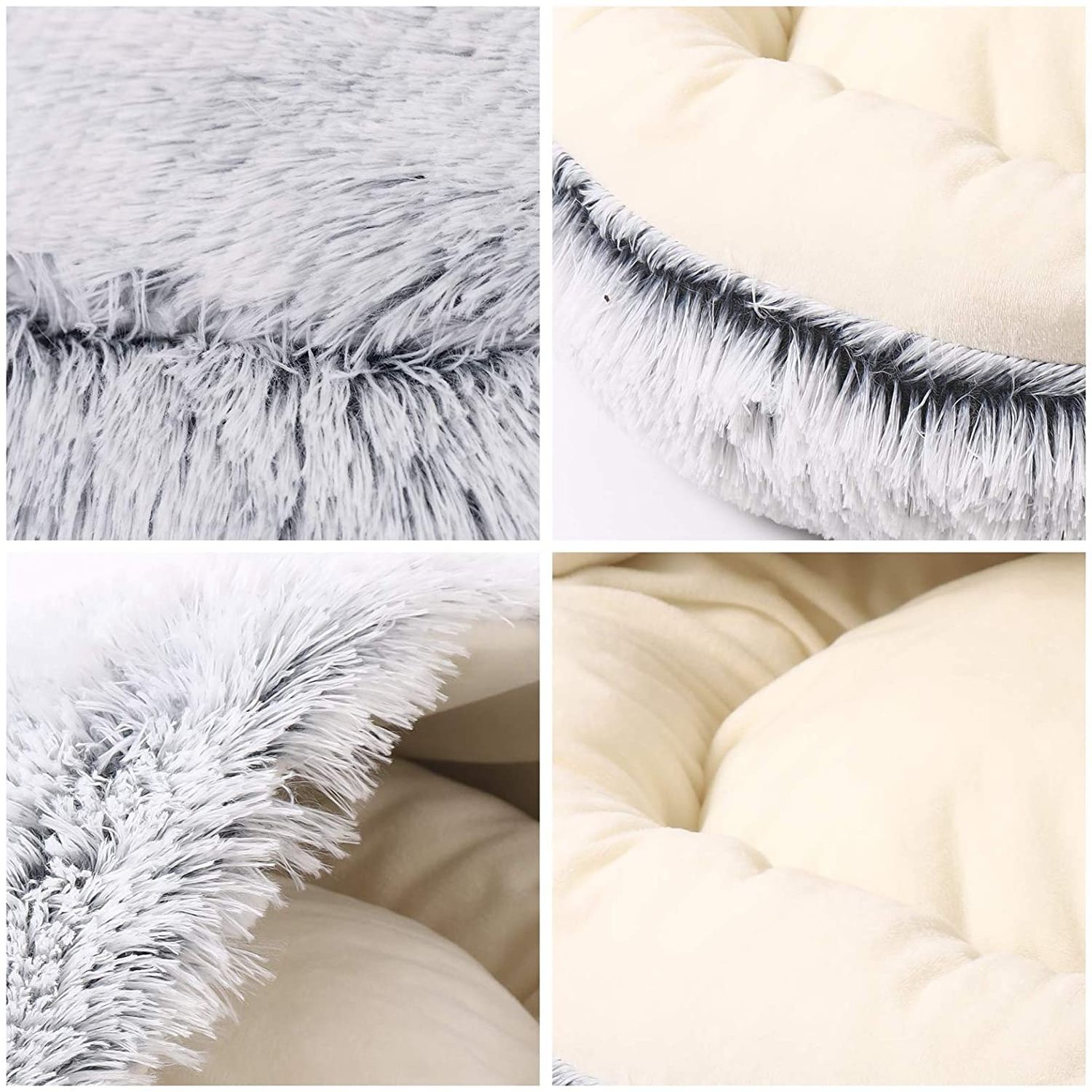 Hooded Faux Fur Cuddler Round Comfortable Self Warming Donut Cat Bed