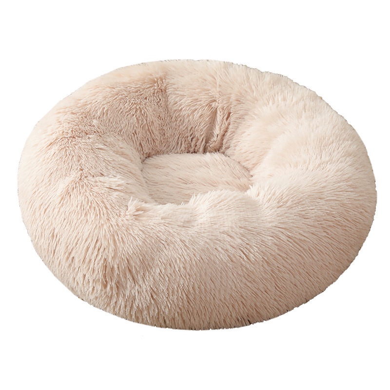 Comfortable Soft Plush Round Faux Fur Pet Cushion Comfortable Donut Dog Bed