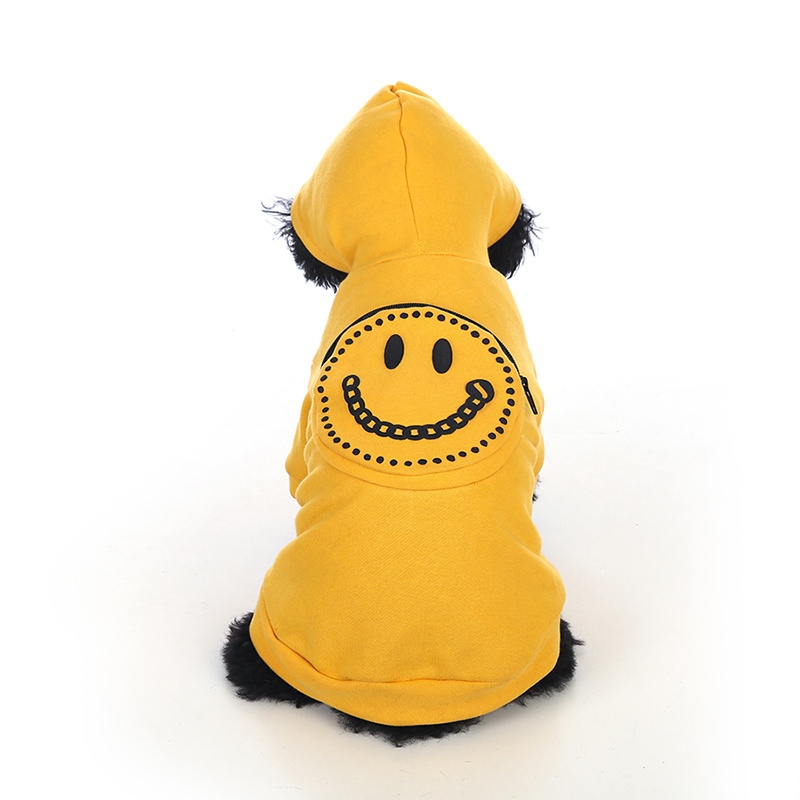 Wholesale Stocked Pet Apparel Comfortable Smile Pattern Cotton Hoodie with Pocket for Dog Clothes