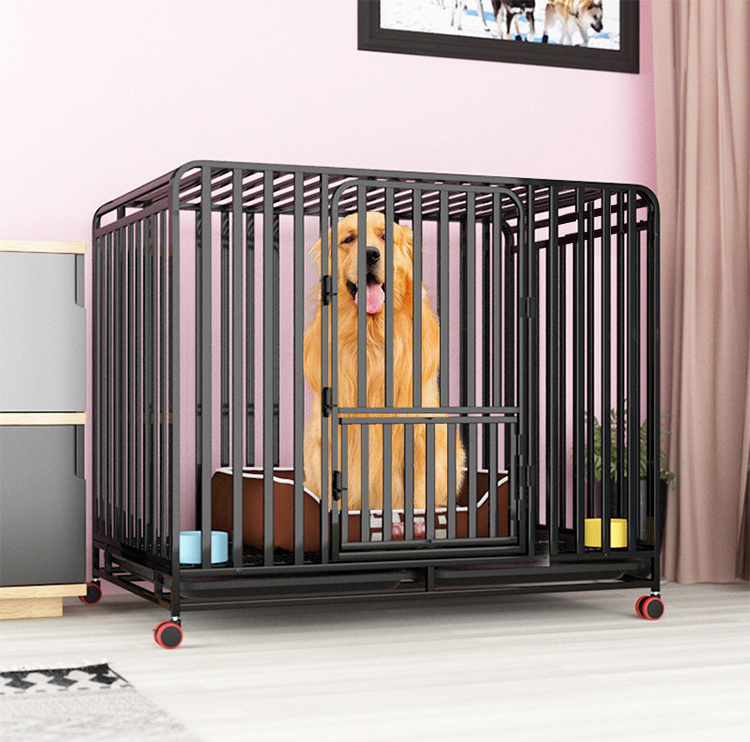 High Quality 6ft Large Dog Kennel Cage Pet Car Gold Collapsible Modern Metal Dog Cage With Wheels For Used Dogs