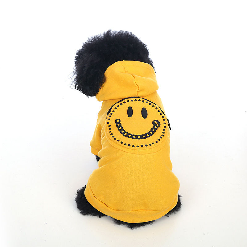 Wholesale Stocked Pet Apparel Comfortable Smile Pattern Cotton Hoodie with Pocket for Dog Clothes