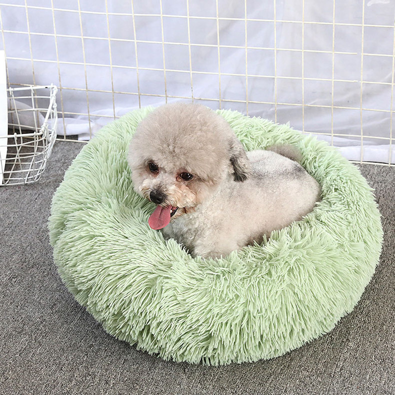 Comfortable Soft Plush Round Faux Fur Pet Cushion Comfortable Donut Dog Bed