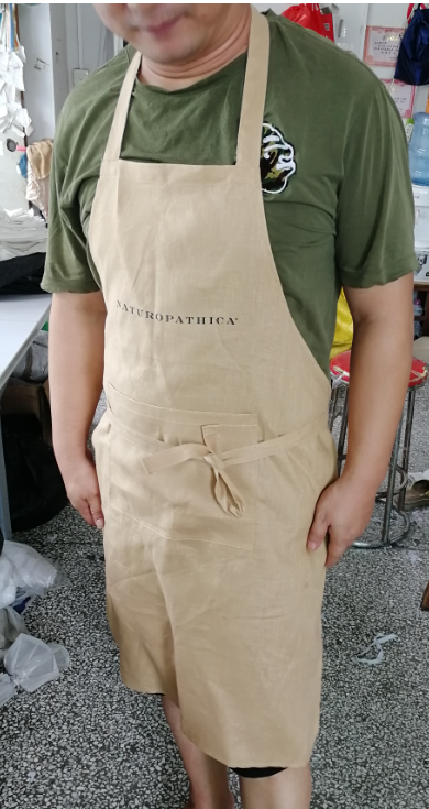 high quality good look 100% pure linen cross apron with pockets