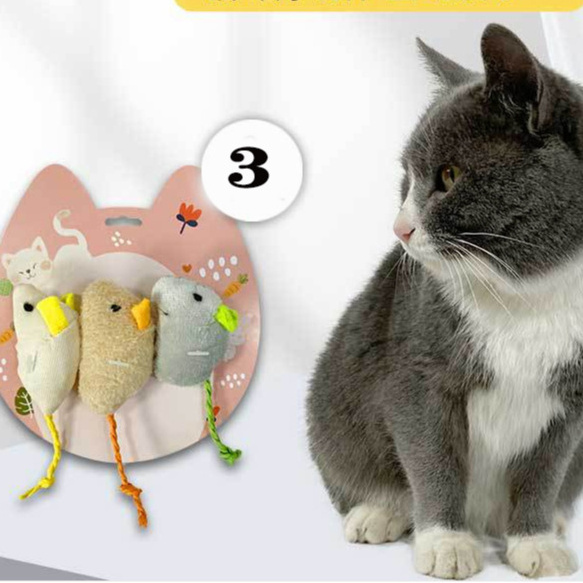 Pet plush toys stuffed animal cat bite cute mouse toy 3 packs