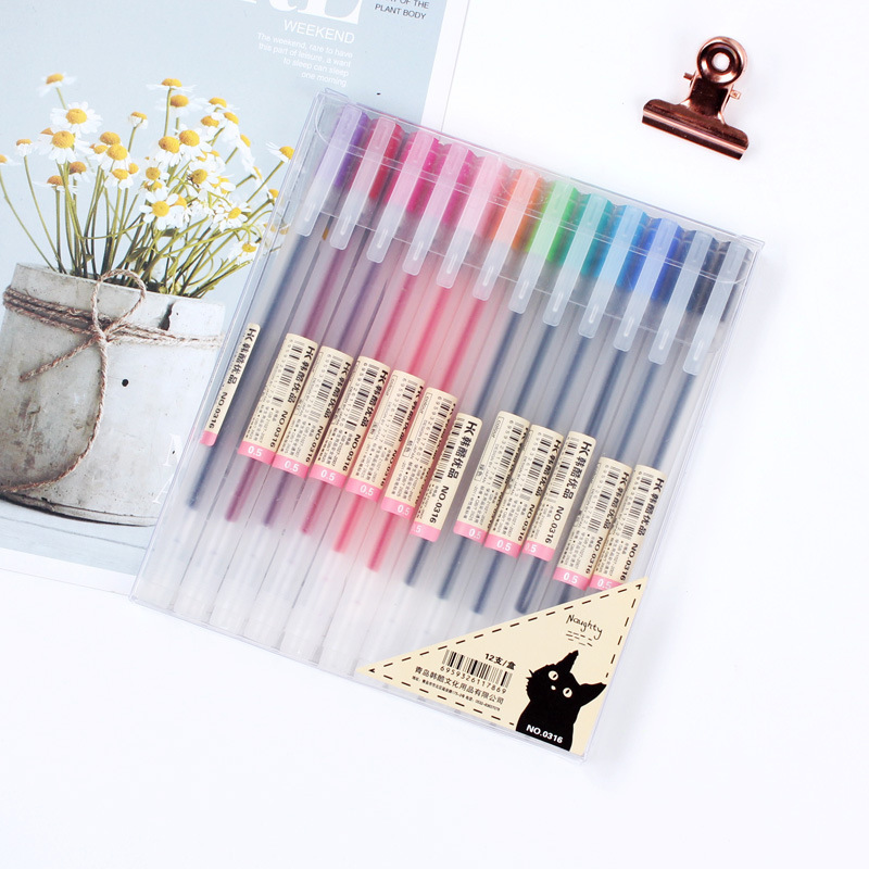 Han ku  HK-0316 12/set 12 colors 0.5mm colored roller ball gel ink writing pen smooth gel ink writing office school pen