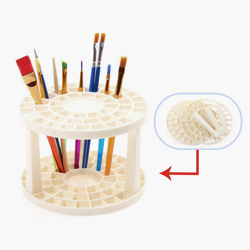 Mikailan 49 slots white plastic disassemble round pen holder hold dry wet paintbrush pencil pen school stationery