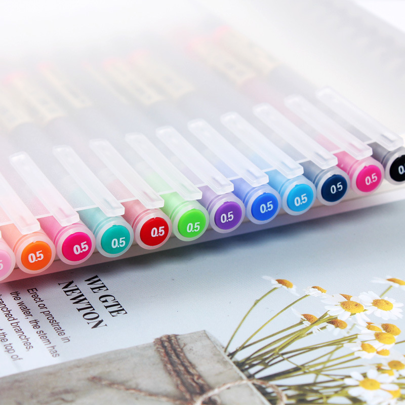 Han ku  HK-0316 12/set 12 colors 0.5mm colored roller ball gel ink writing pen smooth gel ink writing office school pen