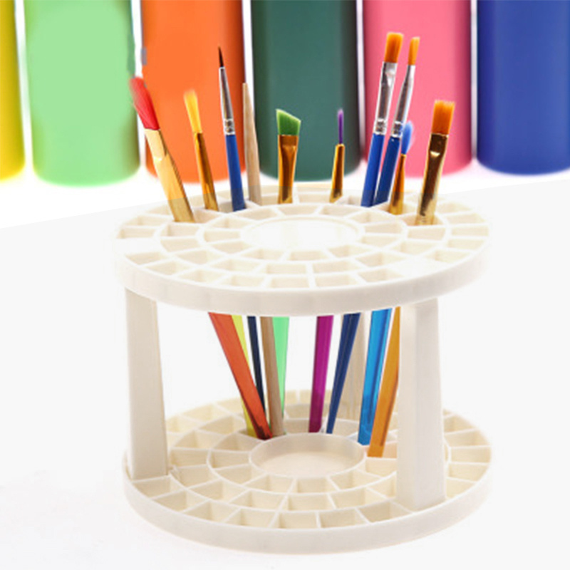 Mikailan 49 slots white plastic disassemble round pen holder hold dry wet paintbrush pencil pen school stationery