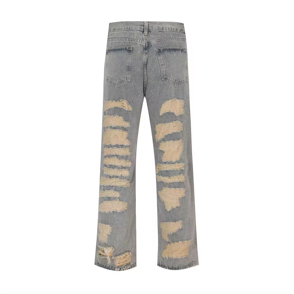 Custom Flared Stacked Pants Distressed Ripped vintage mens flare denim jeans hip hop cargo pants mens blank denim jeans for men