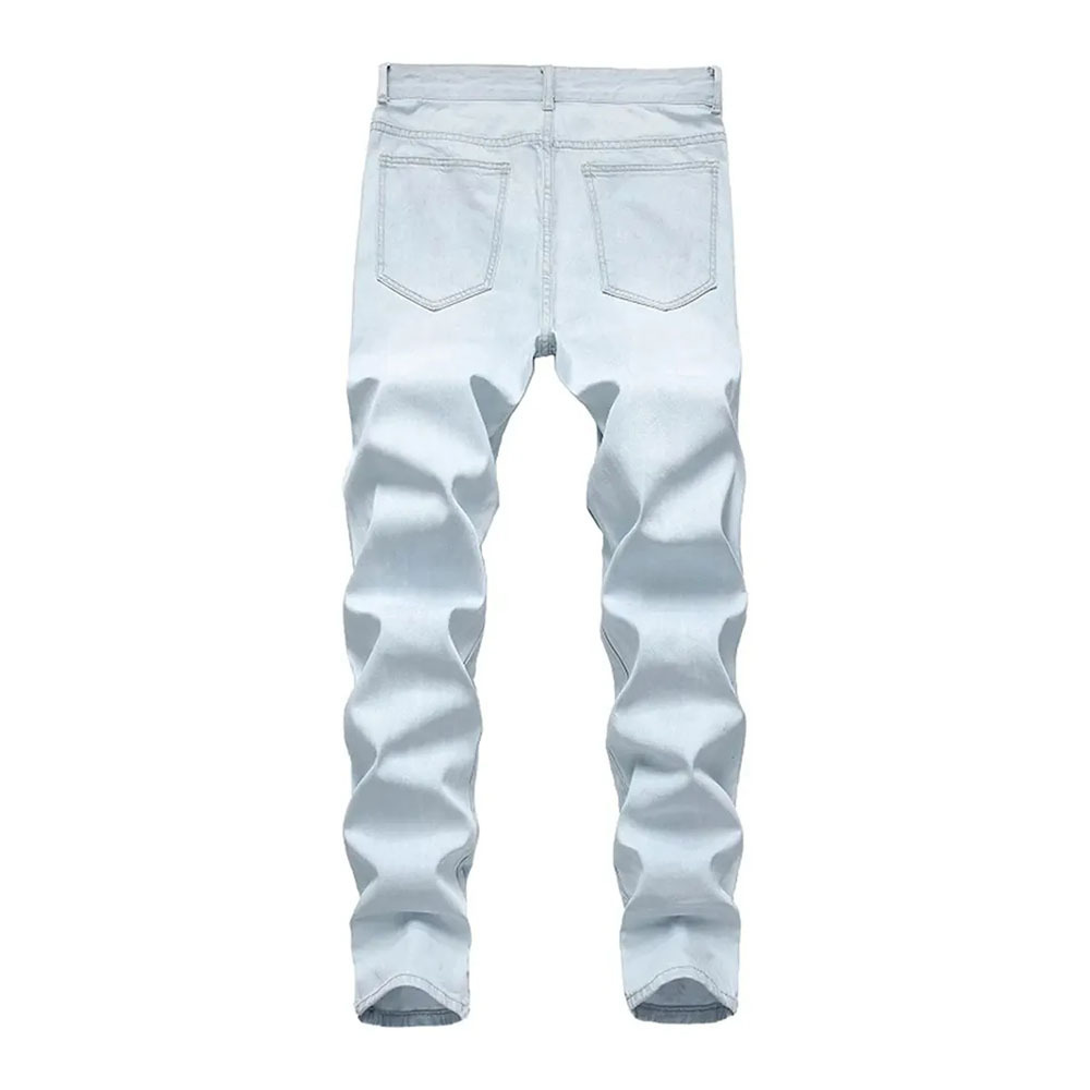 White Best Quality Men Denim Jeans With Orange Side Strip Slim Fit Custom Private Label Denim Pants For Men