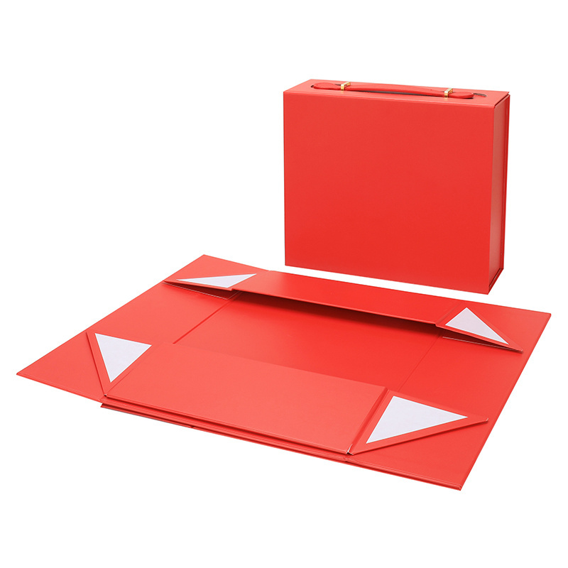 Custom Insert Options Relaxing Spa Gift Box Magnetic Folding Leather Wine Box Paper Red Shoe Box Packaging With leather Handle