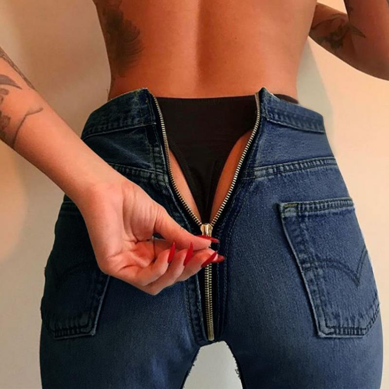 YY1502 back zipper high waist skinny jeans women denim pants tight jeans