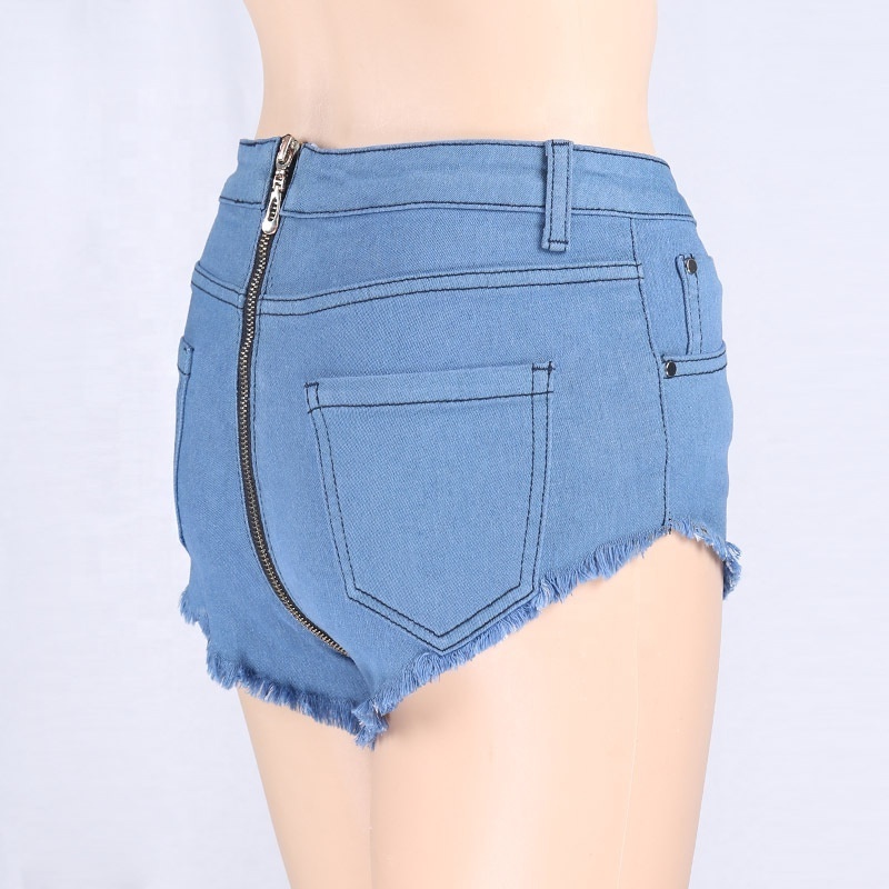 2023 hot sale women back zipper design denim shorts girl sexy tight jean short pants