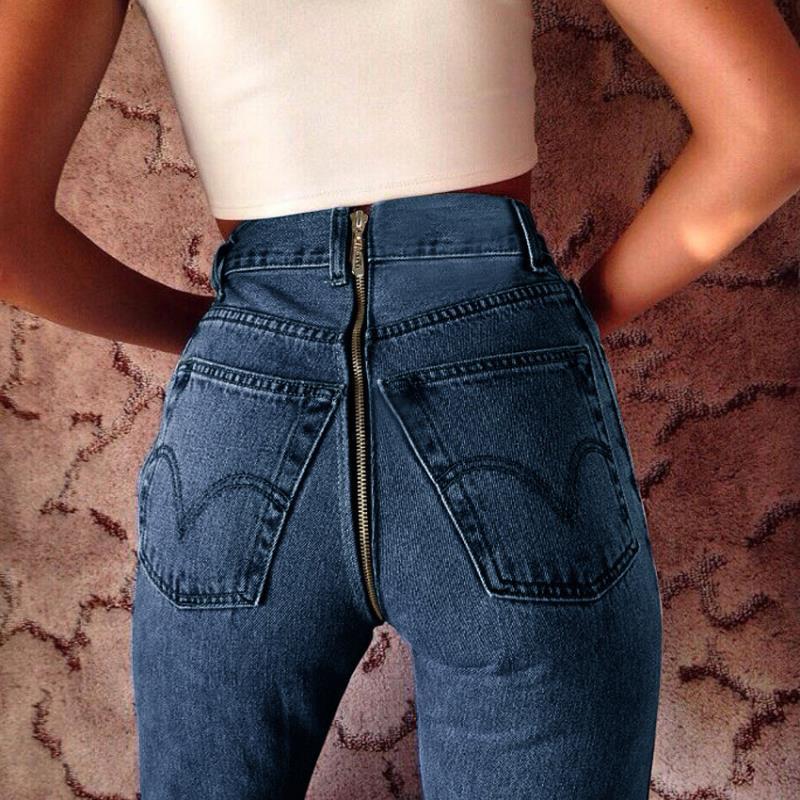 YY1502 back zipper high waist skinny jeans women denim pants tight jeans