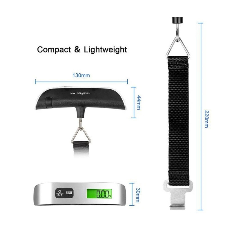 50KG Hand Stainless Steel LCD Display Hanging Suitcase Weighing Portable Travel 50kg Weight Electronic Digital Luggage Scale