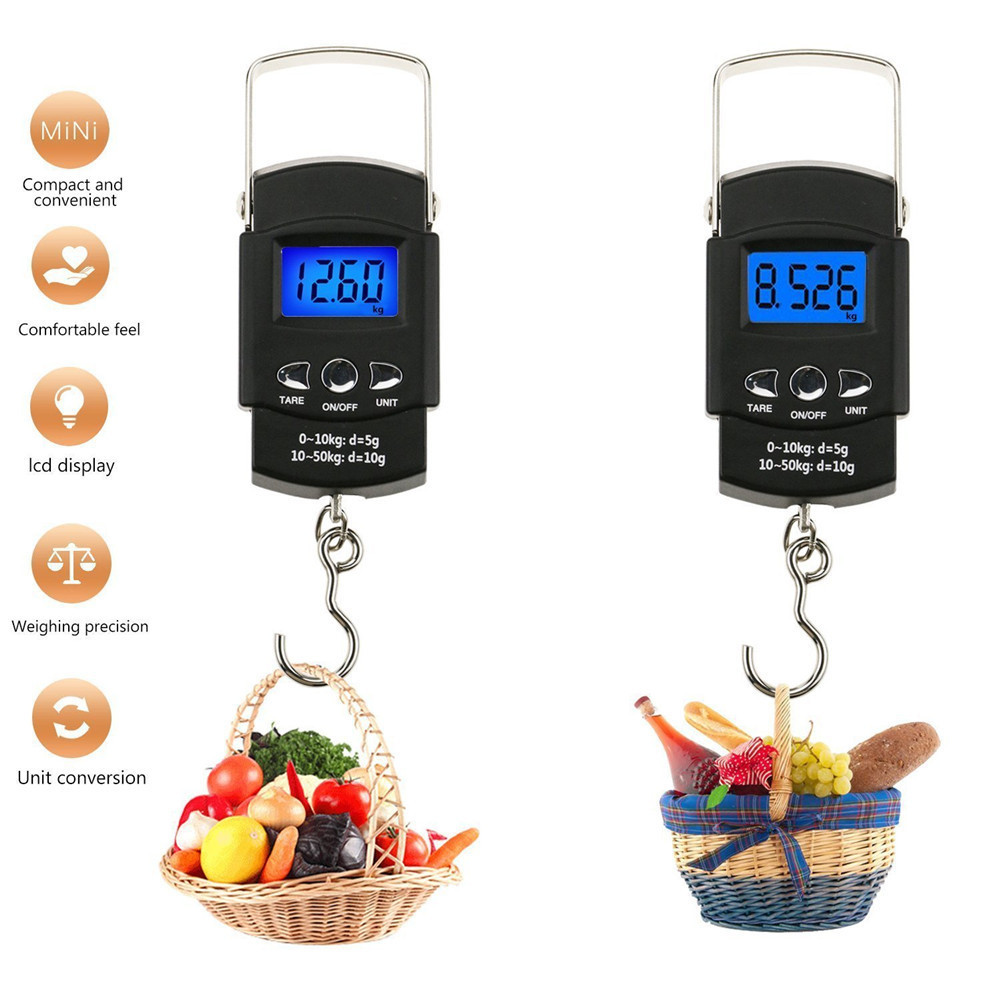 Portable Electronic Scale 50kg Digital Luggage Scale Hook Fish Scale with 100cm Ruler