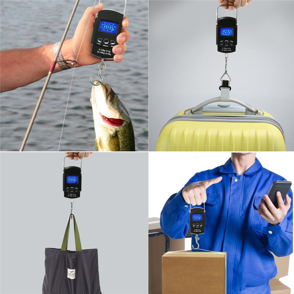 Portable Electronic Scale 50kg Digital Luggage Scale Hook Fish Scale with 100cm Ruler