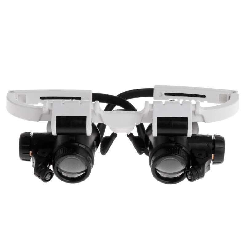 Head Mount 2 LED Lights Magnifying Glass Hands Free Bracket Magnifier Dual-Lens Eye Loupe Magnifier