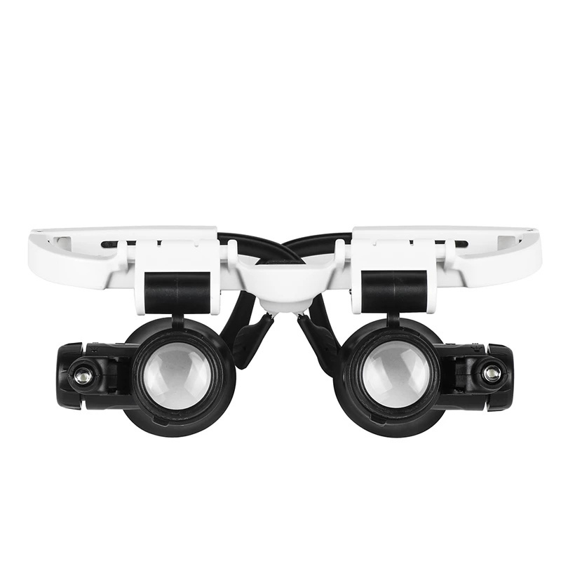 Head Mount 2 LED Lights Magnifying Glass Hands Free Bracket Magnifier Dual-Lens Eye Loupe Magnifier