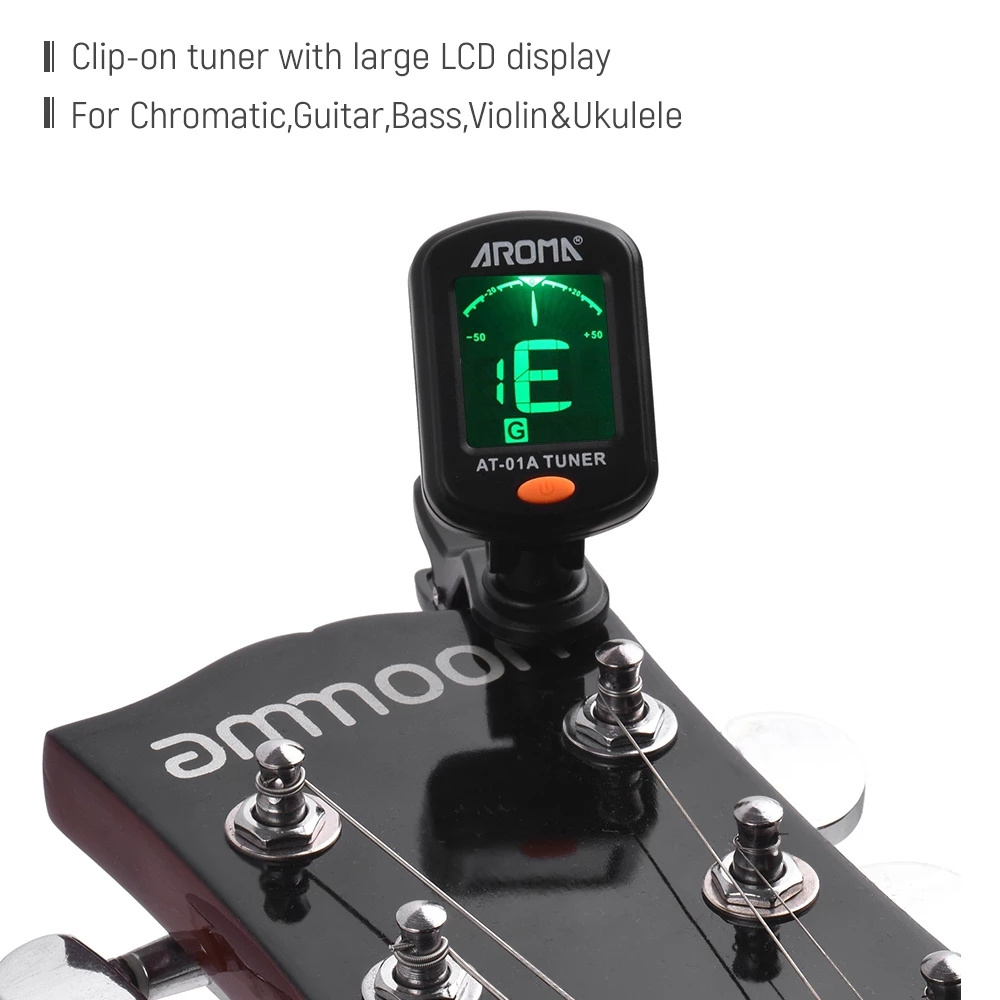 AROMA AT-01A Classical Guitar Tuner Clip-On LCD Display Chromatic Violin Ukulele Bass Tuner For Guitar Accordeur de guitare